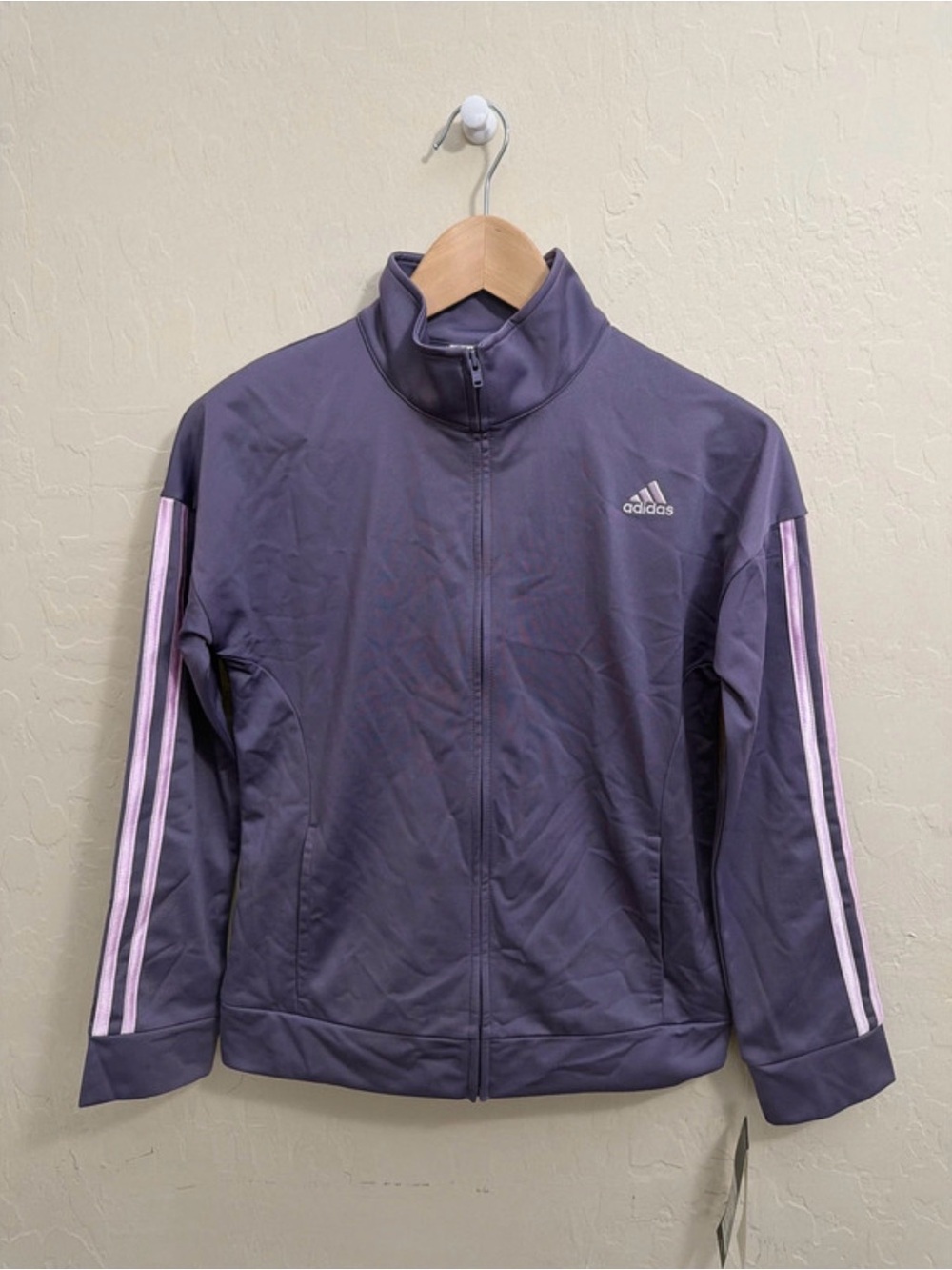 adidas Purple Bomber Track Jacket with Light Pink Stripes